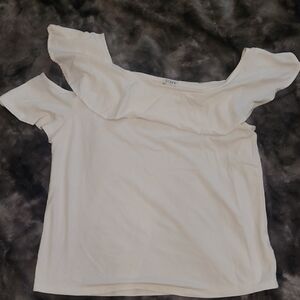 J. Crew White Ruffle Off-Shoulder Blouse